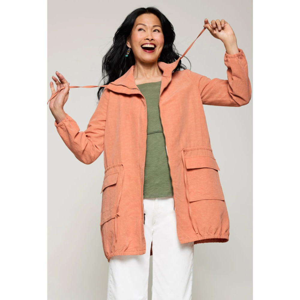 Lisa Bayne Women's Apricot Sylvie Anorak Linen Blend Jacket Coat - Size XS